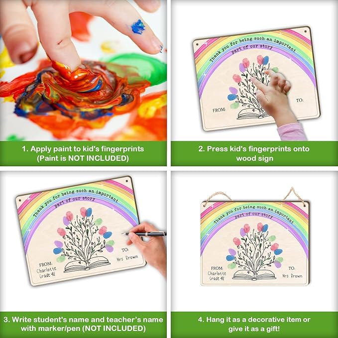 DIY Floral Book Fingerprints Craft Sign Gifts for Daycare PreK Preschool Kindergarten Teachers, Book Flowers Fingerprint Craft Teacher Appreciation Keepsake, End of Year Teacher Gift from Kid Students