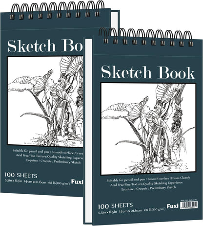 Small Sketchbook 5.5" x 8.5" - 2 Pack Top Spiral Mini Sketch Pad, Small Sketch Book Hard Cover, 100 Sheets Each 68lb/100gsm - Mini Drawing Paper for Kids, Portable Drawing Pad for Beginners & Artists. - Crafty Corner