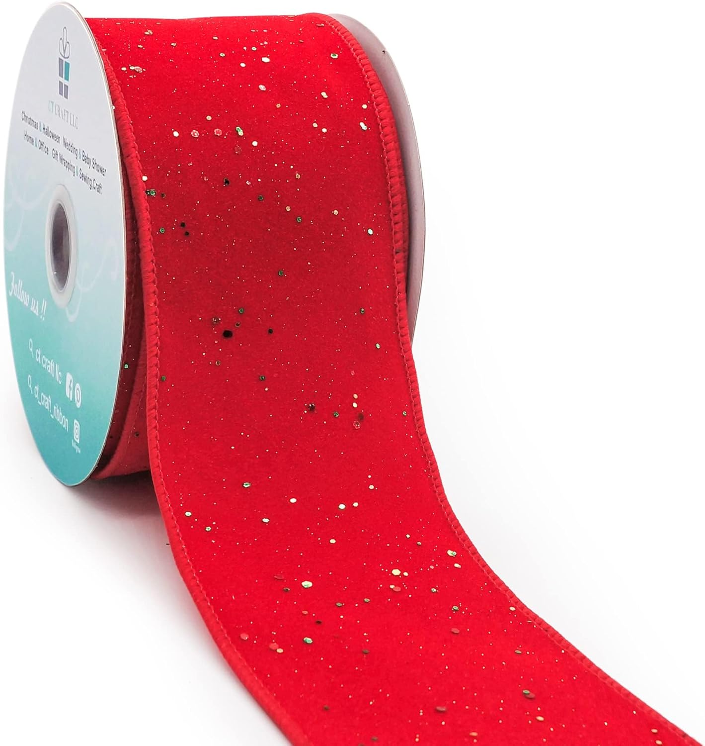 CT CRAFT LLC Red Velvet with Confetti Glitter Wired Ribbon 2.5 Inch x 10 Yards for Christmas Home Decor Tree Topper Bow Gift Wrapping DIY Crafts Wreath Garland - Crafty Corner