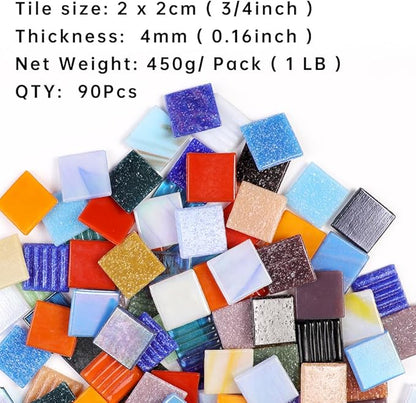 2cm (3/4") Square Vitreous Glass Mosaic Tiles for Crafts Bulk, 1 LB Colorful Mix Quartz Glass Tiles for DIY Art Crafts Kit Adult Kids and Home Deco (Black,White & Grey)