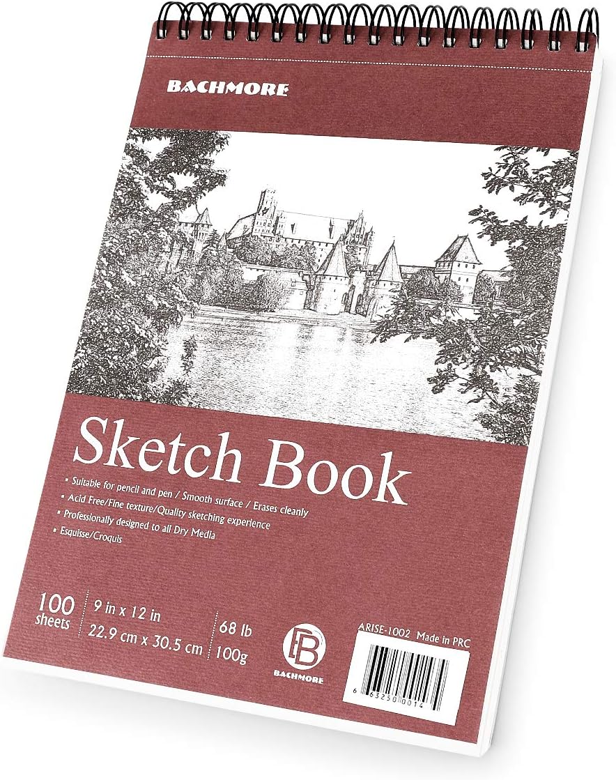 Bachmore Sketchpad 9X12 Inch (68lb/100g), 100 Sheets of TOP Spiral Bound Sketch Book for Artist Pro & Amateurs | Marker Art, Colored Pencil, Charcoal for Sketching - Crafty Corner