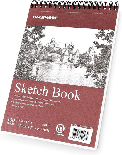 Bachmore Sketchpad 9X12 Inch (68lb/100g), 100 Sheets of TOP Spiral Bound Sketch Book for Artist Pro & Amateurs | Marker Art, Colored Pencil, Charcoal for Sketching - Crafty Corner