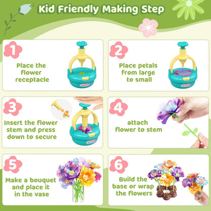 TingingYuli Arts and Crafts Kit for Kids Ages 4-8,Flower Bouquet Toys,DIY Flower Market Toys,Build Your Bouquet,Educational Christmas Birthday Gifts for 3 4 5 6 7 8 9 Year Old Girls-Blue