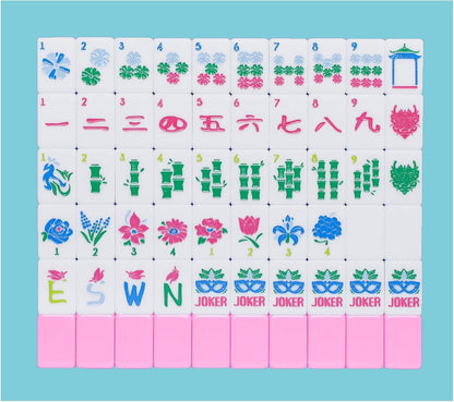 American Mahjong Tile Set(Pink) with Carrying Bag and Accessories, 160 Acrylic Engraved Mahjong Tiles