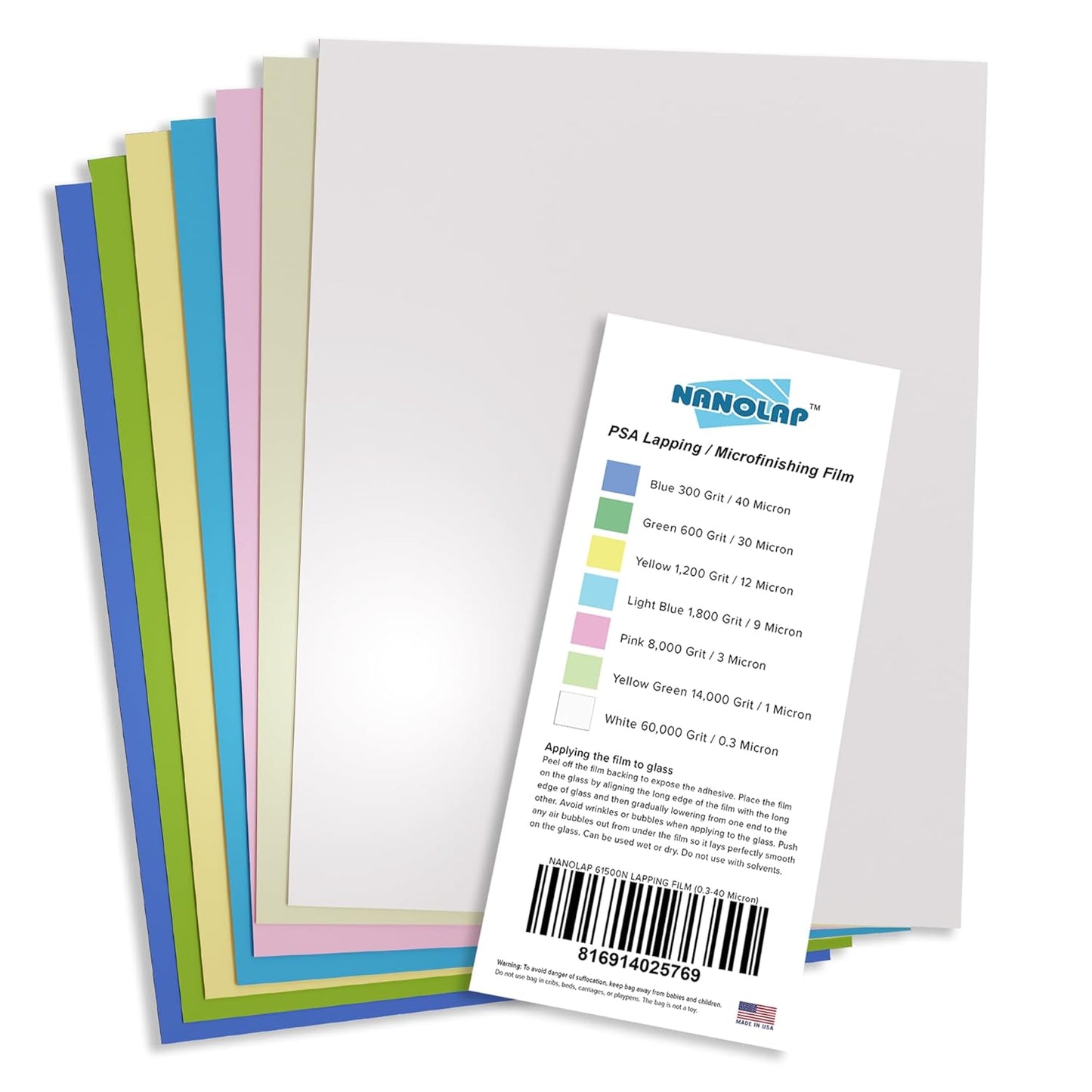 PSA Lapping Film, 7 Piece Pressure Sensitive Adhesive Polishing Paper, 8-1/2” x 11” Microfinishing Fine Sanding Paper, Sanding Film for Scary Sharp Sharpening System, Aluminum Oxide AO