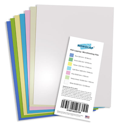 PSA Lapping Film, 7 Piece Pressure Sensitive Adhesive Polishing Paper, 8-1/2” x 11” Microfinishing Fine Sanding Paper, Sanding Film for Scary Sharp Sharpening System, Aluminum Oxide AO