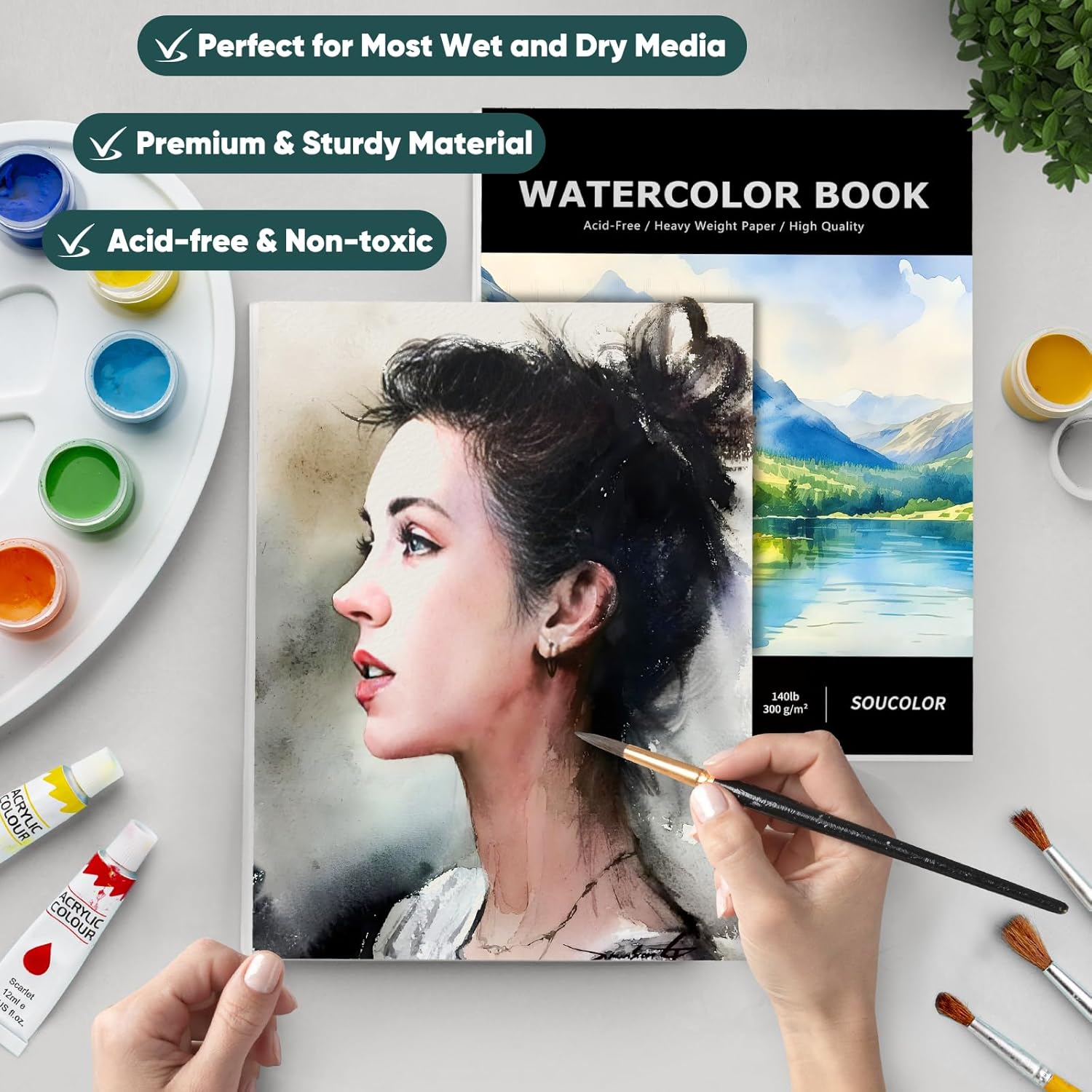 Soucolor Watercolor Paper Pad, 9"x12" Water Color Paper, 140lb/300gsm 40 Sheets Artist Painting Drawing Paper Book, Art Supplies for Adults Kids, Watercolor Paint Set, Sketchbook, Journal, Notebook - Crafty Corner