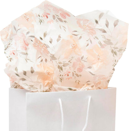 White Floral Tissue Paper for Gift Bags and Packaging, 28 Large Sheets Bulk Pack, White and Pink Flower Pastel, Bridal Wrapping Paper for Wedding or Girl Baby Shower, decoupage, stuffing paper