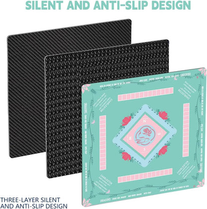 Mahjong Table Mat: 32.4 * 32.4 Inches Non-Slip and Noise-Reducing Mahjong Mat, Suitable for Mahjong, Poker, and Board Games. It Comes with 4 Mahjong Rule Cards, 2 Dice, and 1 Storage Bag.