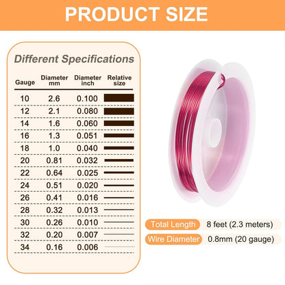 HARFINGTON 8ft Jewelry Wire, 20 Gauge (0.8mm) Brass Craft Soft Metal Tarnish Resistant Copper Beading Wire for Jewelry Making Supplies Crafting, Rose Red