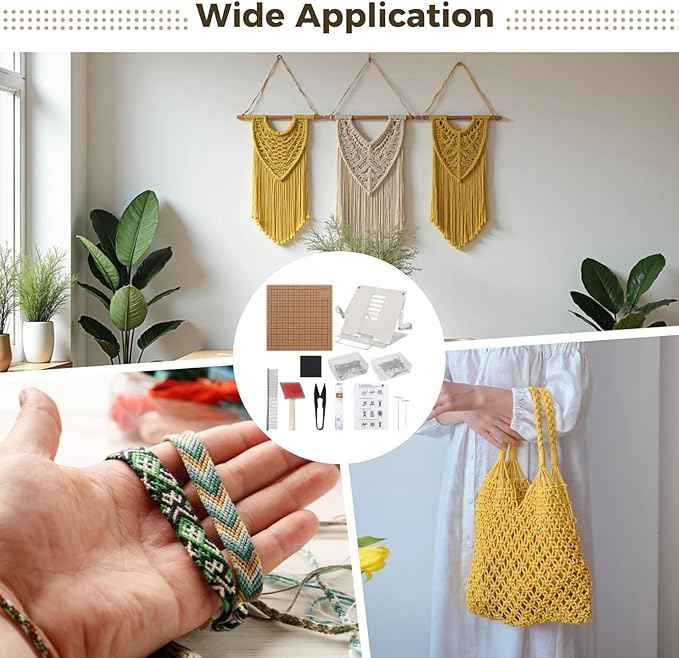 106 PCS Macrame Board Set, with 11x11 Inch Macrame Board Adjustable Holder with T Pins Double Sided Grids Bracelet Making Board with Brush Scissor Ruler Tools for Braiding Cording Creating (C)