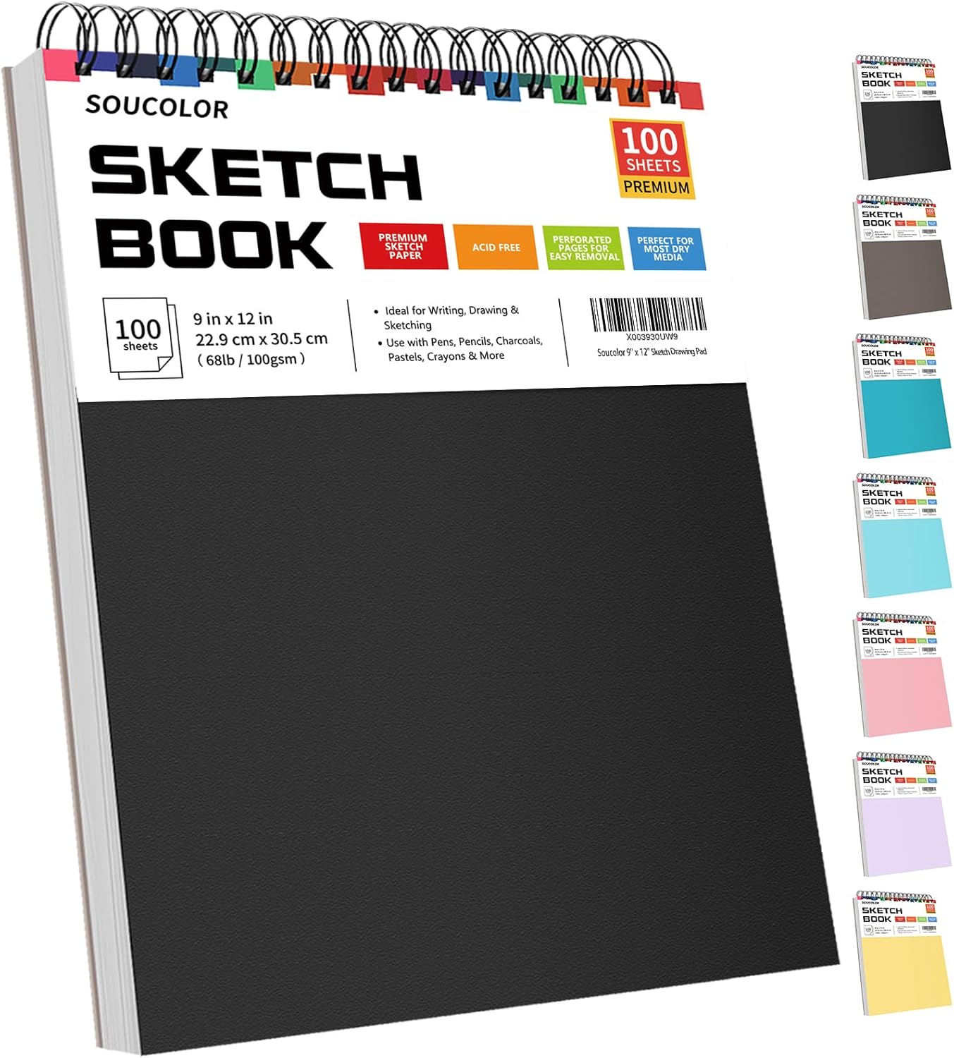 Soucolor 9" x 12" Sketch Book, 1-Pack 100 Sheets Spiral Bound Art Sketchbook, (68lb/100gsm) Acid Free Artist Drawing Book Paper Painting Drawing Writing Sketching Pad for Kids Adult Teens Girls Boys - Crafty Corner