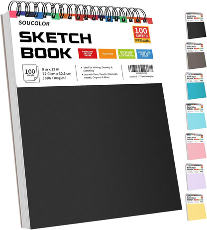 Soucolor 9" x 12" Sketch Book, 1-Pack 100 Sheets Spiral Bound Art Sketchbook, (68lb/100gsm) Acid Free Artist Drawing Book Paper Painting Drawing Writing Sketching Pad for Kids Adult Teens Girls Boys - Crafty Corner