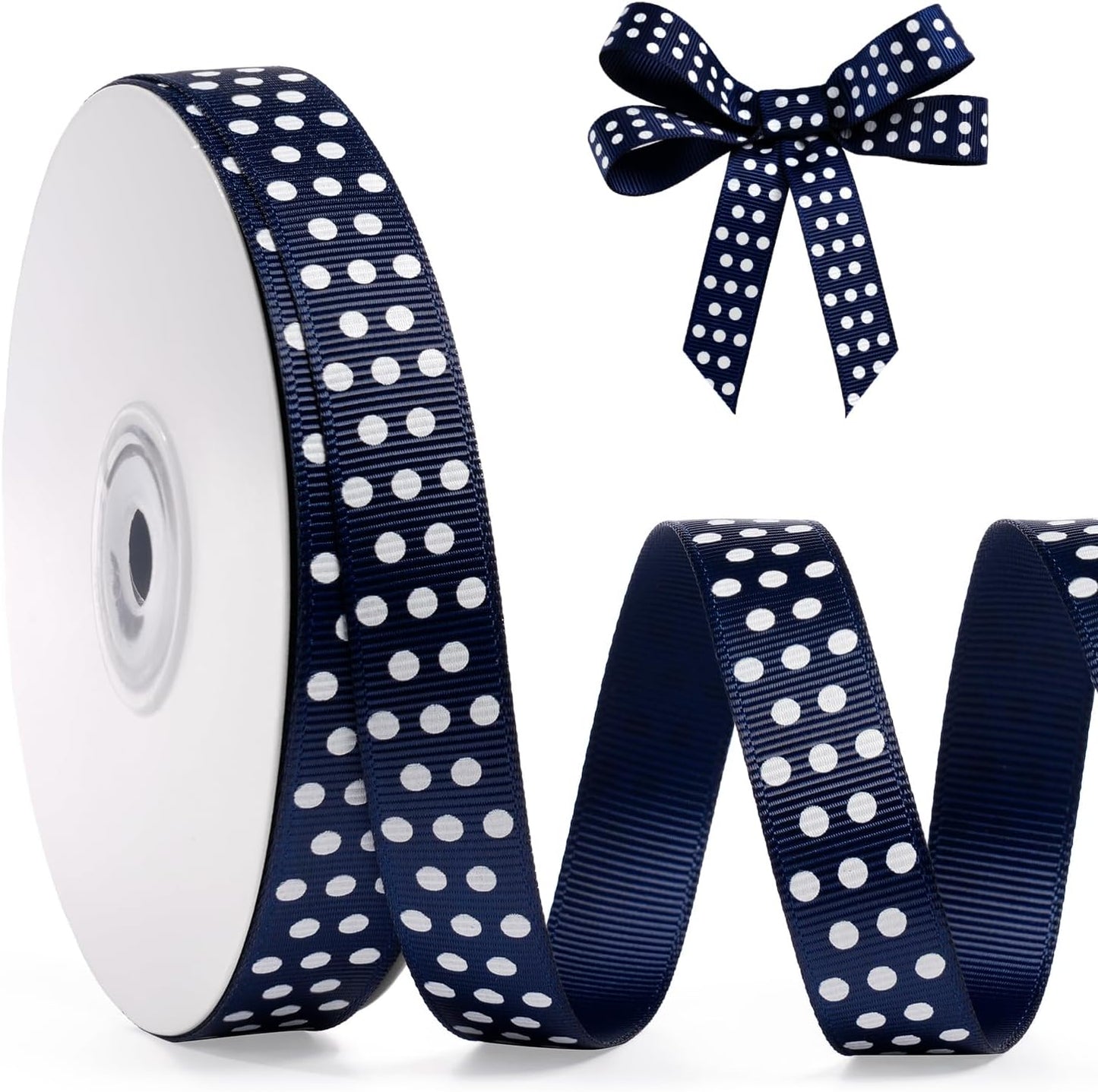 Polka Dot Grosgrain Ribbon 5/8 Inch, 25 Yards Spool Navy Blue and White Dot Craft Ribbon for Christmas Gift Wrapping DIY Crafts Hair Bows Wedding Party Decor Sewing and Home Decoration - Crafty Corner
