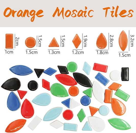 50 Pieces Ceramic Mosaic Tiles for Crafts, Assorted Colors Petal Mosaic Ceramic Pieces Mosaic Handmade Material Supplies for Mosaic Project Lovers and Beginners, Mosaic Kits for Adults - Orange