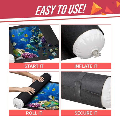 Puzzle Roll Up Mat - Store and Transport Jigsaw Puzzles Up to 1500 Pieces - 46" x 26" Felt Mat, Inflatable Tube, and 3 Elastic Fasteners Newer Improved Design - by Amy and Delle