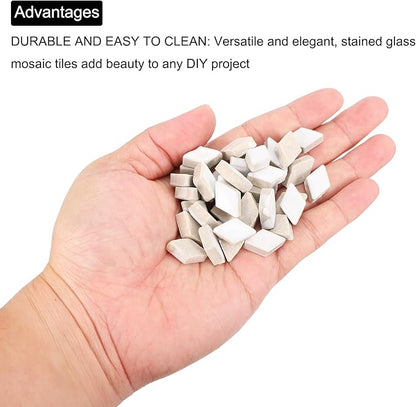 MECCANIXITY 200g Ceramic Mosaic Tiles for Crafts Bulk, Rhombic White Ceramic Tiles for Mosaic Kits Garden Stepping Stone Cup Mat
