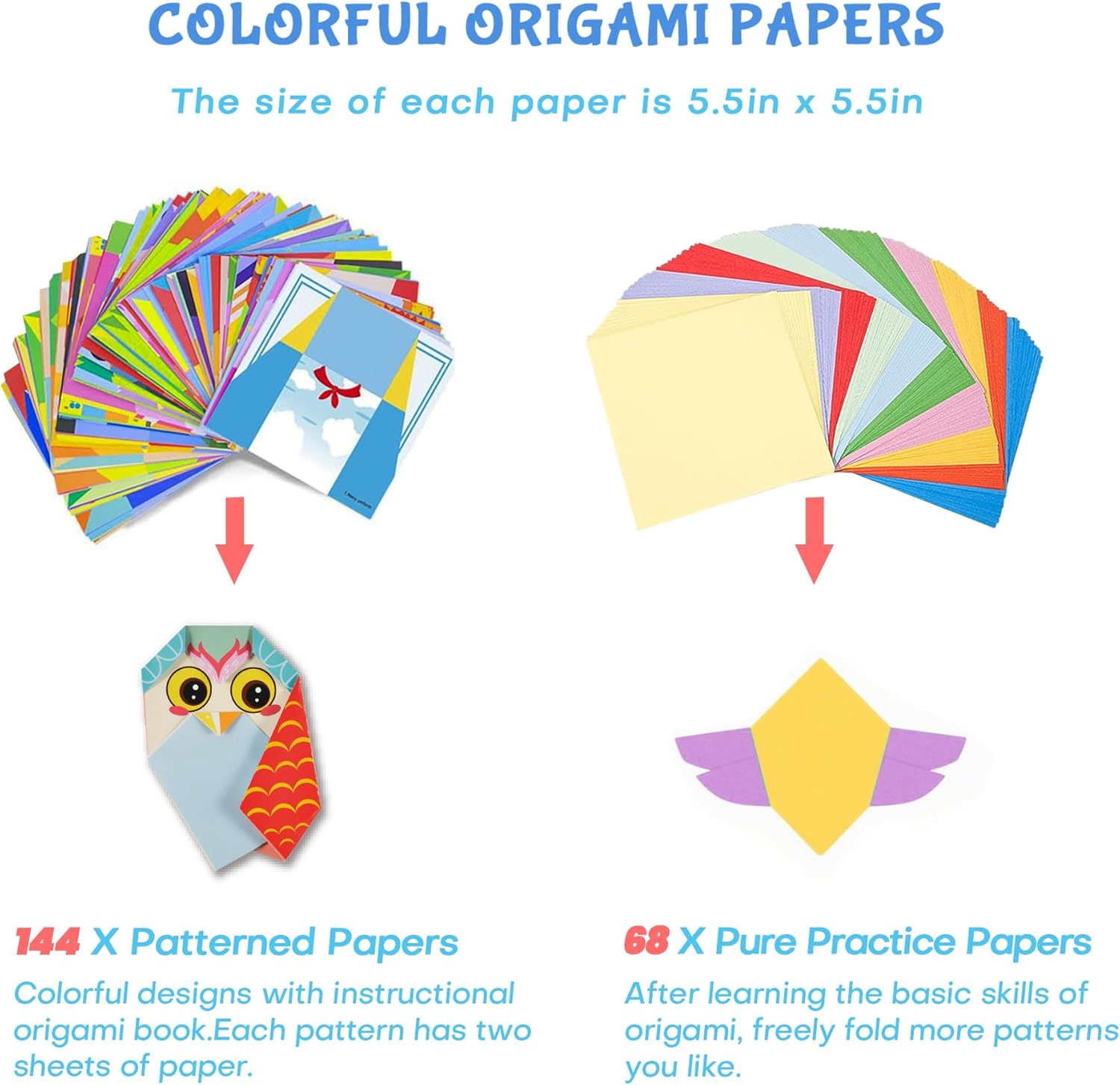 Origami Kit for Kids Ages 5-16, 212 Sheets with 72 Patterns & Instruction Book | Origami Paper Kit for Beginners & Advanced | Arts & Crafts Toys for Girls & Boys Ages 8-12 | Birthday & Christmas Gifts - Crafty Corner