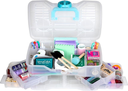 ArtBin Clear Plastic Organizer Small Parts Organizer - for DIY Arts & Crafts Storage Boxes & Organizers, Sewing Storage - Storage Box with Compartments, Project Box - Medium (4 Pivot Trays) 6943PB
