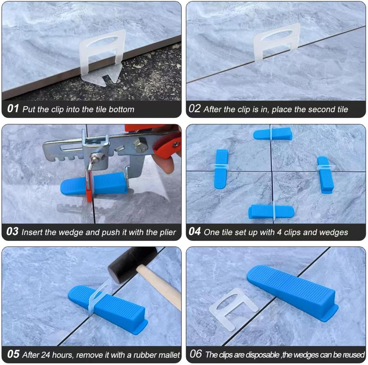 Tile Leveling System 1/16”Kit 1400pcs Tile Leveler Spacers Clips +320pcs Reusable Wedges Tile Leveler Tool Set for Tile & Stone Installation（1720）