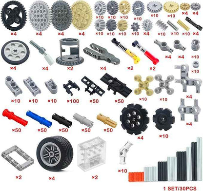 Gears-Axles-Pins Sets Compatible with Technic-Parts Pieces-Motor, Car-Wheels-Tires Chain Link Connector Building Block Accessories Shock Absorber Steering Shaft Gearbox Gears Bricks
