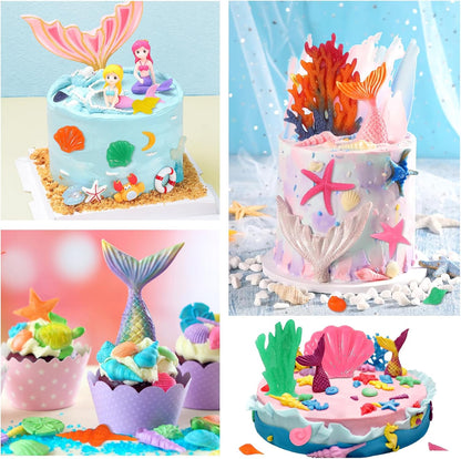 Mermaid Theme Cake Mold, Mermaid, Shell, Seaweed, Coral Silicone Mold Cupcake Toppers Mold for Candy,Chocolate,Fondant,Polymer Clay,Crafting Projects & Cake Decoration