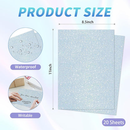 Printable Holographic Sticker Paper,20 Sheets 11 x 8.5''five-pointed star Printable Waterproof Sticker,Rainbow Vinyl Sticker for Inkjet or Laser Printer