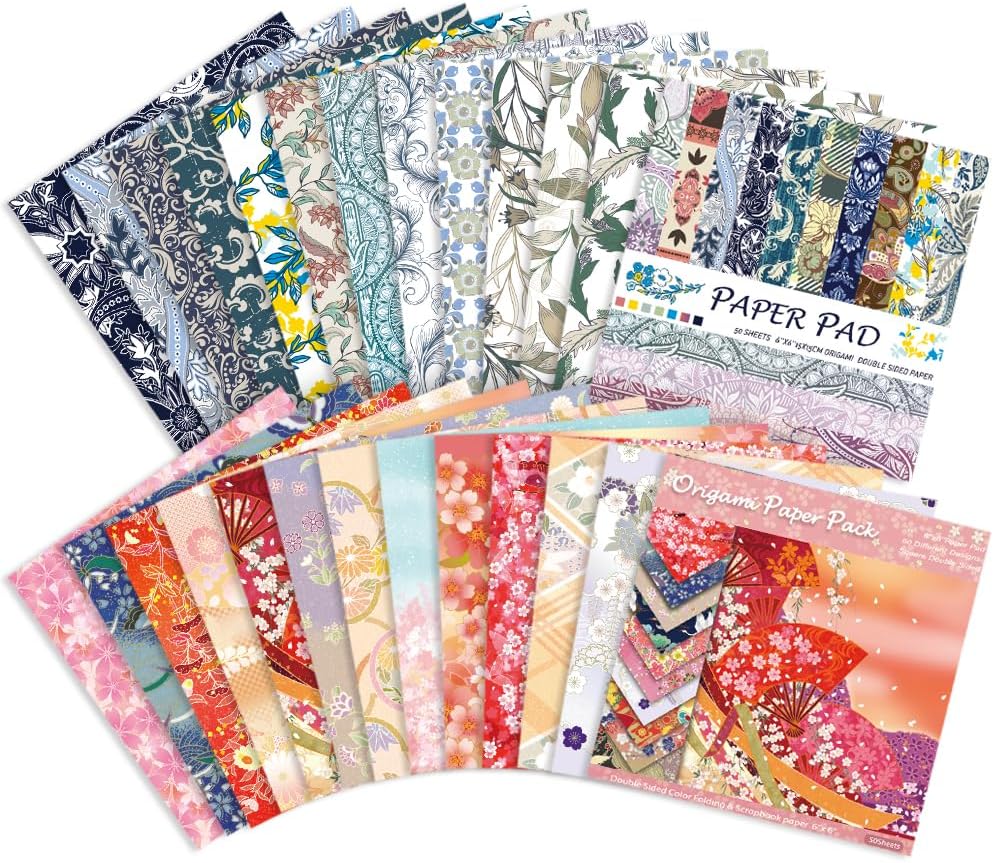 Origami Paper Kit Dobule Sided 100 Sheets 100 Colors 6 Inch Japanese Chiyo Square Easy Fold Arts Crafts DIY Handwork Origami Papers Beginner Sakuras Baroque - Crafty Corner