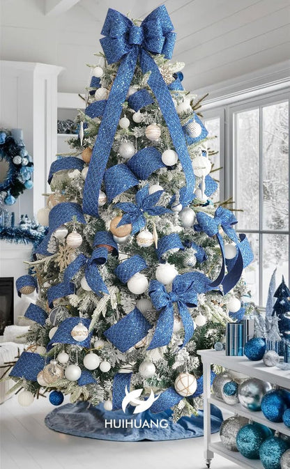 HUIHUANG Navy Blue Wired Christmas Ribbon 4 inch Navy Glitter Wired Ribbon Diamond Mesh Wire Ribbon for X-mas Tree Decorations, Wreaths, Garland, Large Bows Making, Home Decor -10 Yards - Crafty Corner