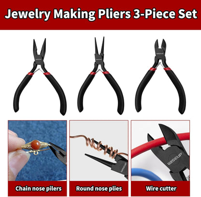 WISEUP 3 Pcs Jewelry Pliers Set - Needle/Chain Nose, Round Nose and Wire Cutters for Jewelry DIY Craft，Repair & Wire Wrapping - Crafty Corner