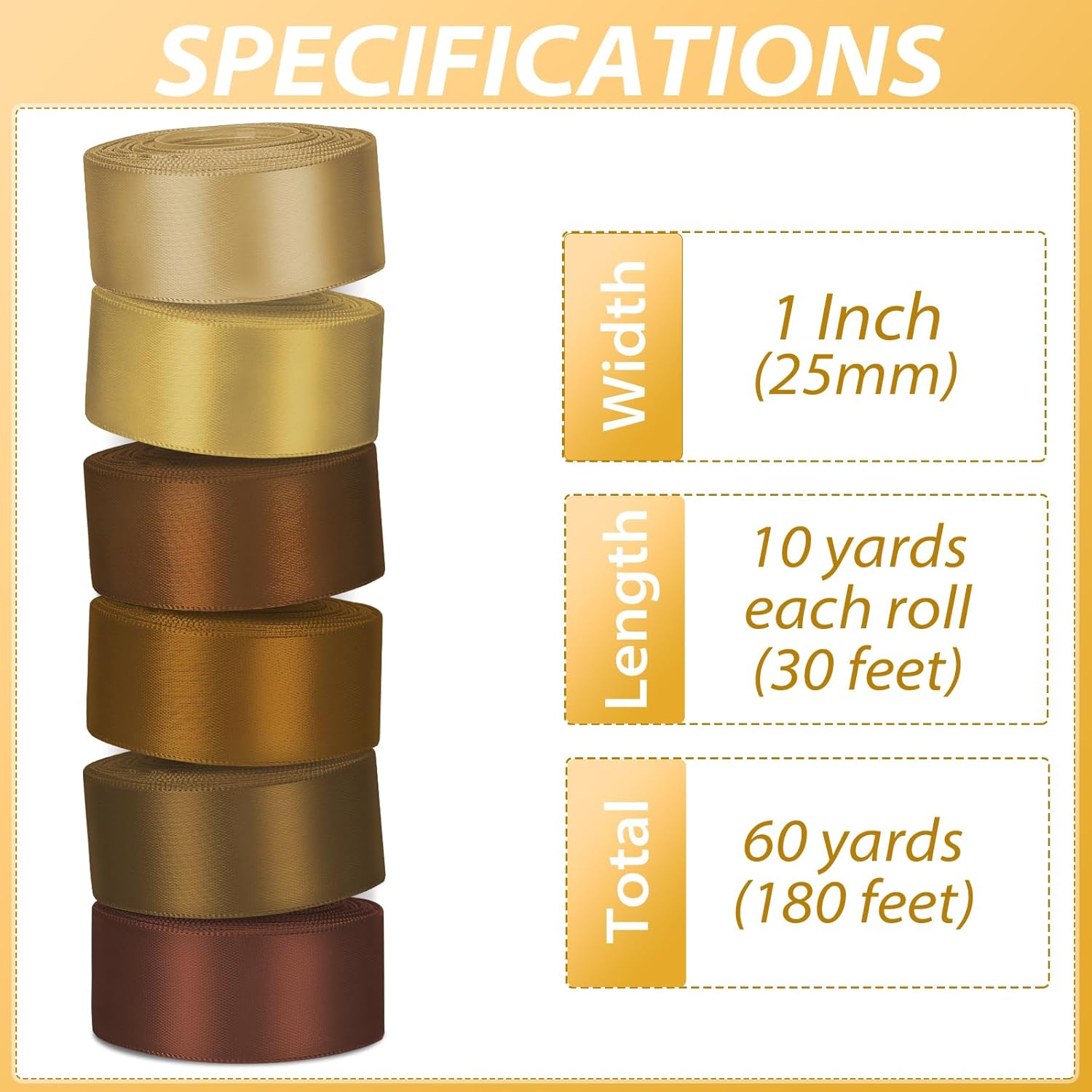 1 Inch Brown Satin Ribbons for Crafts, 6 Rolls Single-Faced Brown Assorted Ribbons for Gift Wrapping Flower Bouquet Wedding Invitations Bridal Shower Hair Bows Garland Party Decor - Crafty Corner