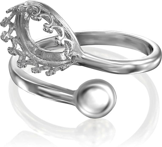 Stera Jewelry 925 Sterling Silver Adjustable Bypass Ring Blank with 7x10 mm Teardrop Bezel