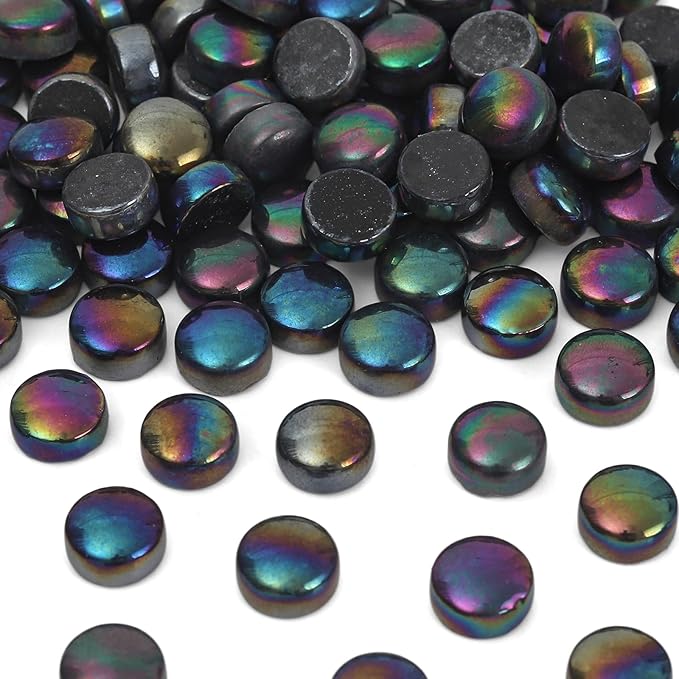 Artspac Iridescent Glass Mosaic Tiles for Crafts, 150g Round Mosaic Glass Pieces,DIY Mosaic Making Supplies for Beginners