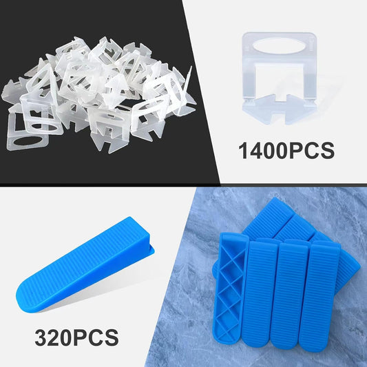 Tile Leveling System 1/16”Kit 1400pcs Tile Leveler Spacers Clips +320pcs Reusable Wedges Tile Leveler Tool Set for Tile & Stone Installation(1720)