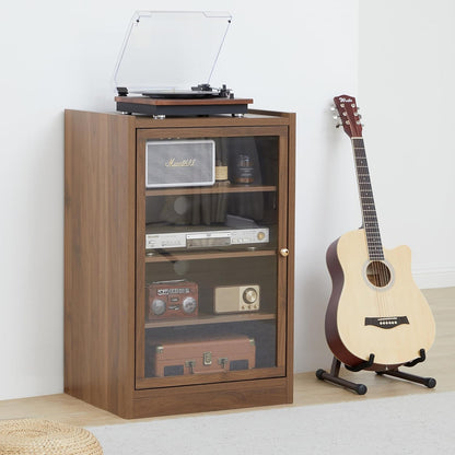 Walnut 5-Tier AV Media Shelf Storage Cabinet with Adjustable Shelves and Cable Management for Living, Gaming, Recording Room