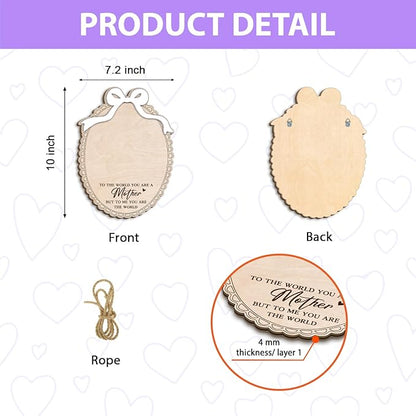DIY Mothers Day Handprint Craft Wooden Hanging Sign, Baby's First Mothers Day Handprint Keepsake Gift with Bow, 1st New Mom Crafts Birthday Gift from Kids Activity, To The World You Are A Mother - Bow