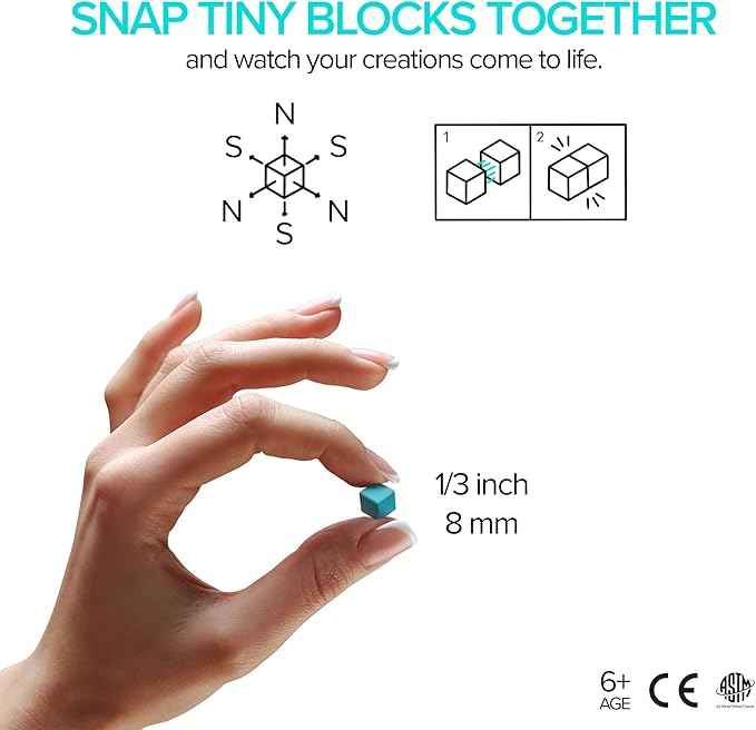 PIXIO Mini Magnetic Blocks Building Toy in The Pixel Art Style with Free App - 5/16" Plastic Cubes with Magnets Inside - Open Ended Toy - Creativity Toy for Ages 6+ PIXOPLASMA - 60pcs