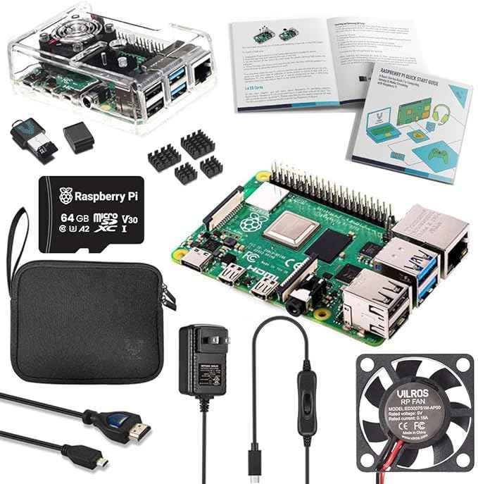 Vilros Raspberry Pi 4 Complete Starter Kit- Includes Raspberry Pi 4 Board, Fan Cooled Case, 64GB Preloaded Micro SD Card and More (8GB, Clear Transparent Case)