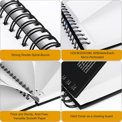 Bianyo Mixed Media Paper Sketchbook, A4 (8.26" X 11.69"), 60 Sheets/Each, 123 LB/200 GSM, Pack of 2 Pads, Spiral-Bound Pad, Ideal for Wet & Dry Media Like Marker, Watercolor, Acrylic, Pastel, Pencil - Crafty Corner