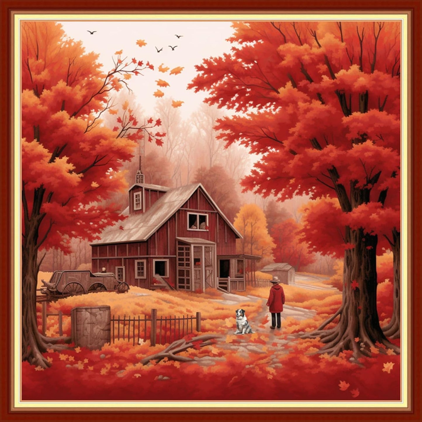 Disxvivy Cross Stitch Stamped Full Embroidery Kits DIY 11CT Cotton Thread Printed DIY Needlepoint Kits Craft Needlework Set Cross-Stitch Stamped Sets-Late Autumn 18x18 inch