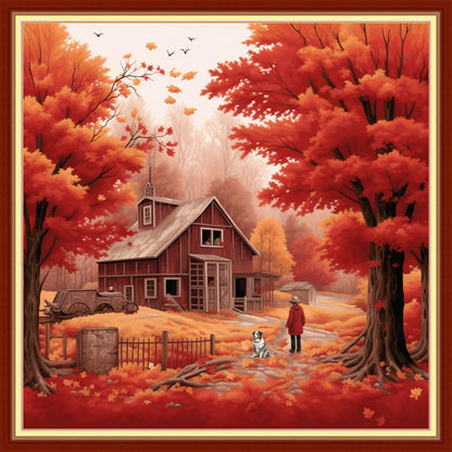 Disxvivy Cross Stitch Stamped Full Embroidery Kits DIY 11CT Cotton Thread Printed DIY Needlepoint Kits Craft Needlework Set Cross-Stitch Stamped Sets-Late Autumn 18x18 inch