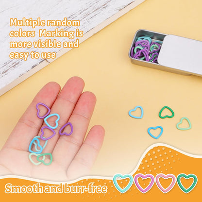 Jmuiiu Heart-Shaped Metal Stitch Markers, 50Pcs Metal Colorful Crochet Stitch Markers for Knitting Crocheting Clothing Tag DIY Craft Project with Storage Box