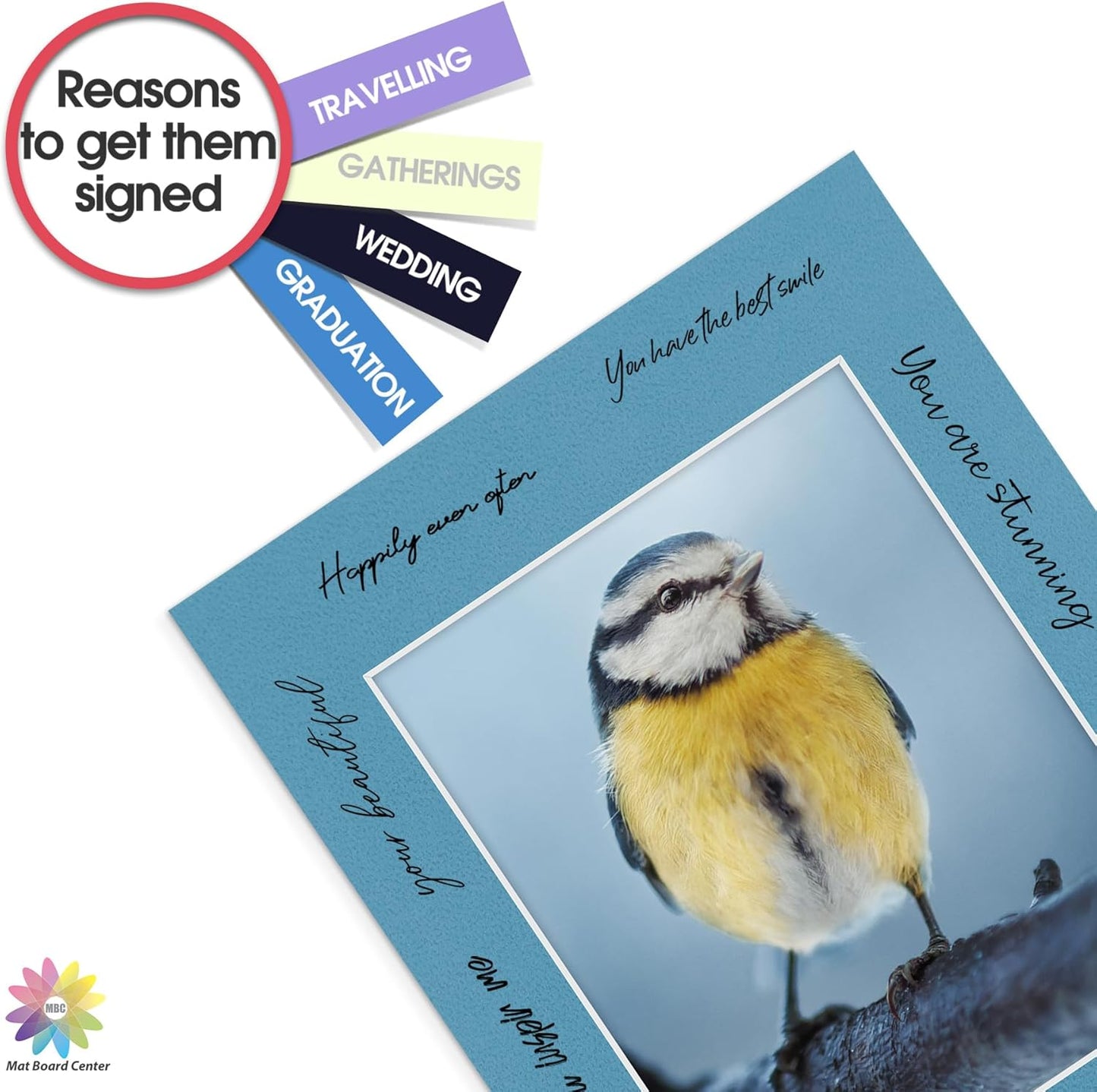 Mat Board Center, Pack of 25, 11x14 for 8x10 Mixed Color Mats - Acid Free, 4-ply Thickness, White Core - for Pictures, Photos, Framing