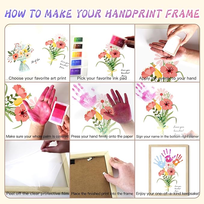 Physkoa Handprint Flower Craft Kit for Kids–12"x16" Art Gift with Wood Frame–Keepsake for Mom or Grandma–Meaningful Birthday or Thank You Gift (2 Art Styles Included)
