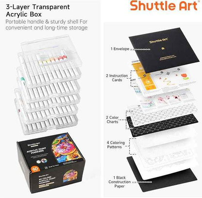 Shuttle Art Automatic Ink Control Acrylic Paint Markers, 60 Colors Brush Tip Acrylic Paint Pens for Rock Painting, Ceramic, Wood, Canvas, Glass, Stone, Fabric, Card Making, DIY Supplies, FlipFunAlong