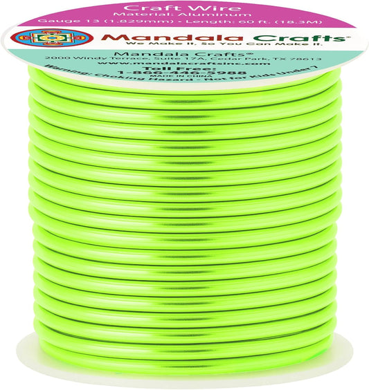 Mandala Crafts 13 Gauge Anodized Aluminum Craft Wire for Jewelry Making - 60 FT Colored Flexible Light Green Wire - Bendable for Bonsai Armature Crafting Sculpting - Crafty Corner