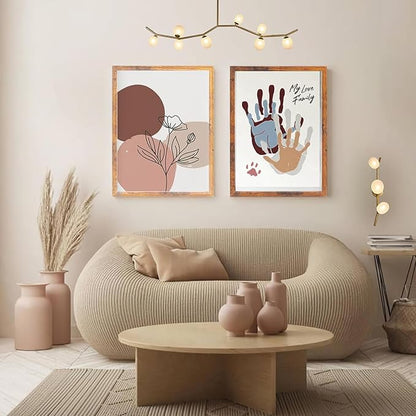 Family Handprint Kit DIY Craft Keepsake Wooden Frame Non Toxic Paints Transparent Sheets Perfect for Handprints Prints and Footprints Endless Present Set for New Parents and Family Memories (Brown)