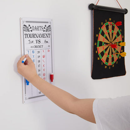 Juexica 2 Pieces Dart Scoreboard Dry Erase Scoreboard Dart Score Keeper Dart Accessories with 4 Dry Erase Markers for Cricket and 01 Dart Games, 15 x 7.8 Inches