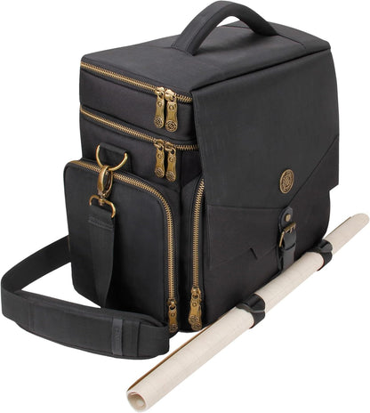 ENHANCE Tabletop DnD Bag - RPG Adventurer's Dungeons and Dragons Accessories Bag with Miniatures Storage, Mat Holder, DnD Dice & Token Pockets, Fits 4-8 Books, DM's Guide, Player's Handbook (Black)
