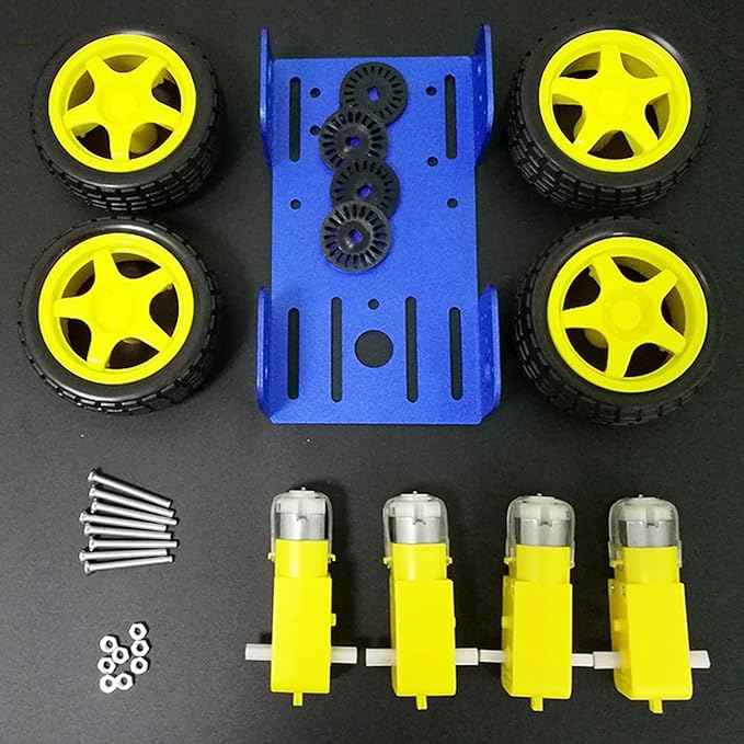 DIY Smart Robot Car Chassis Kit with Speed Encoder TT Motor, C101 4WD Leaf Texture Wheel Metal Panel Robotics Car Chassis Platform for Arduino/Raspberry Pie/Microbit, Eduational Teaching Kit (Blue)